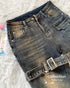 Vintage Washed Strap Denim Pants